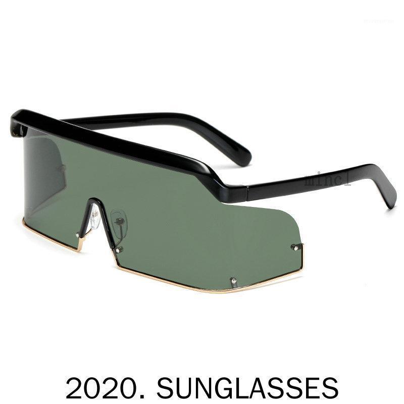 

green Rimless One Piece Large Sunglasses Women Brand Design Star Oversized Sun Glasses For Women Men Shield Visor Windproof FML1