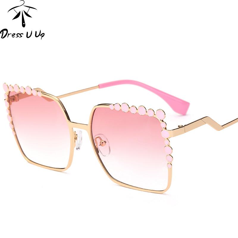 

DRESSUUP Fashion Bead Sunglasses Women Brand Designer Vintage UV400 Pink Sun Glasses Feminino Gafas Mujer