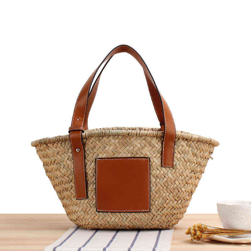 

Shopping Bags Handmade Woven Straw Basket Women Designer Handbags Bohemian Rattan Beach for Shoulder Wicker Shopper Tote 220303, Brown