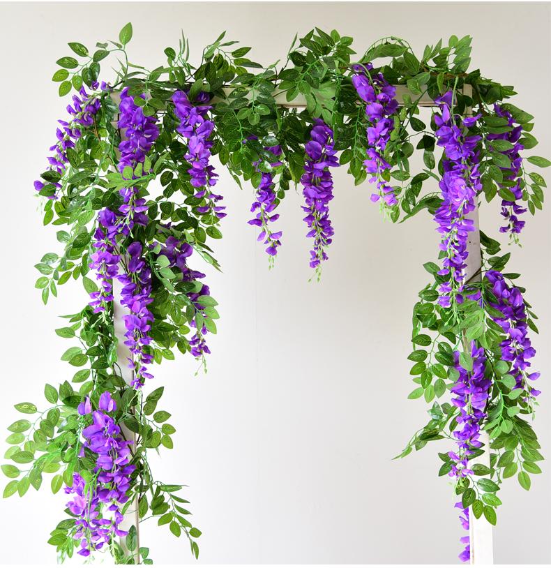 

170CM Artificial Wisteria Vines Ivy Garland Plants Foliage Plastic Faux flowers Rattan Wall Outdoor Home Arch Wedding Decoration, White
