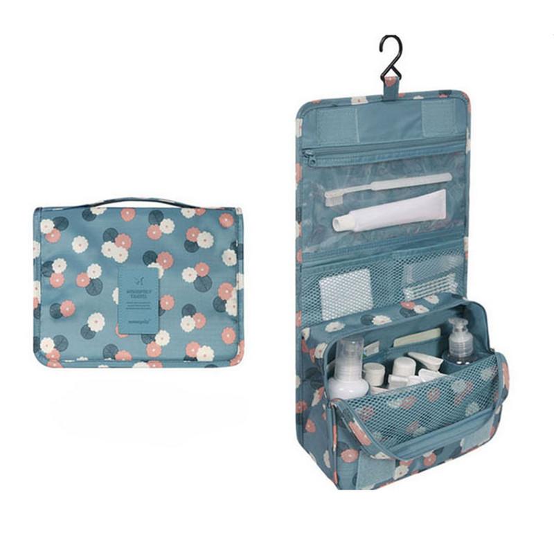 

Portable Hanging Cosmetic Organizer Case Flower Printed Makeup Storage Bag Travel Toilet Wash Bag Organiser, Wine red
