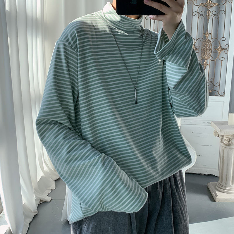 

Manly 2021 Long Shirt Spring New Striped Fall, Turtleneck High Male and Female Pullovers Teenagers 1CLB, Gray.