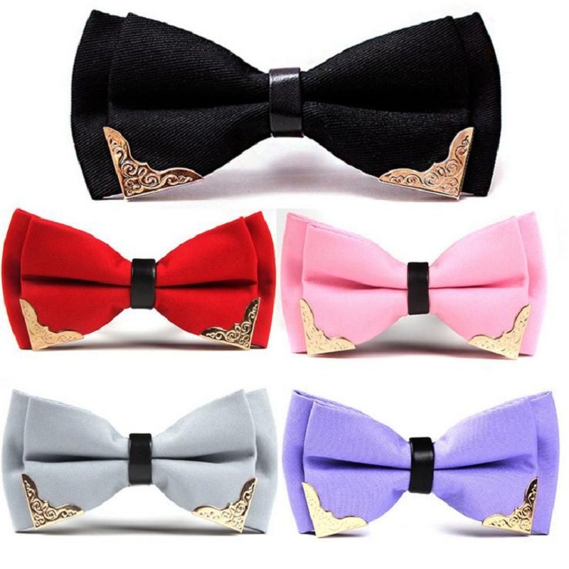 

New Bow Tie Mens Polyester Adjustable bowtie Solid Mental Decorated Neckwear commercial butterfly adult bowknot 2pcs/lot