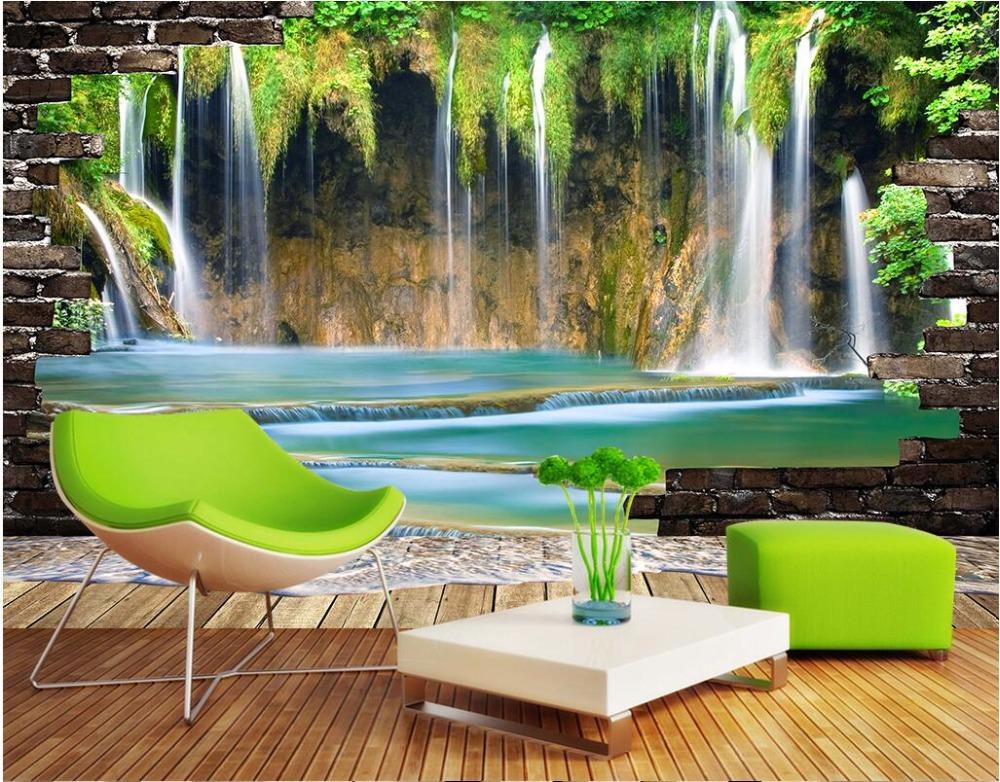 

Custom photo 3d wall murals wallpaper Mountain waterfalls running water painting decor picture wallpapers for living room, As pic