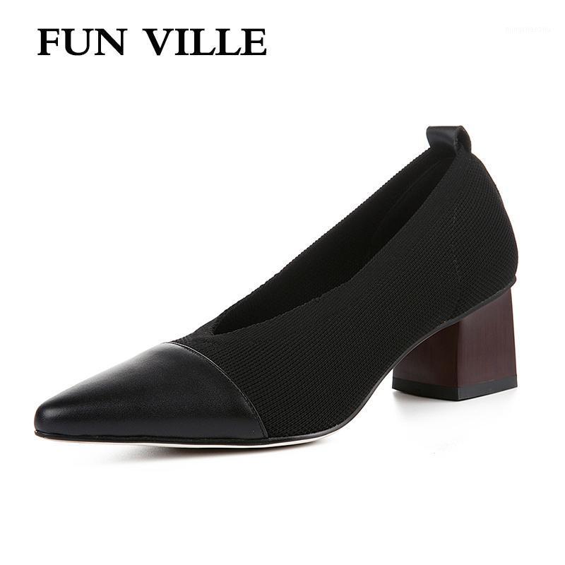 

FUN VILLE New Fashion Spring Summer High Heels shoes Women Pumps Genuine Leather Casual shoes Pointed Toe Sexy Ladies Work1, Black 2