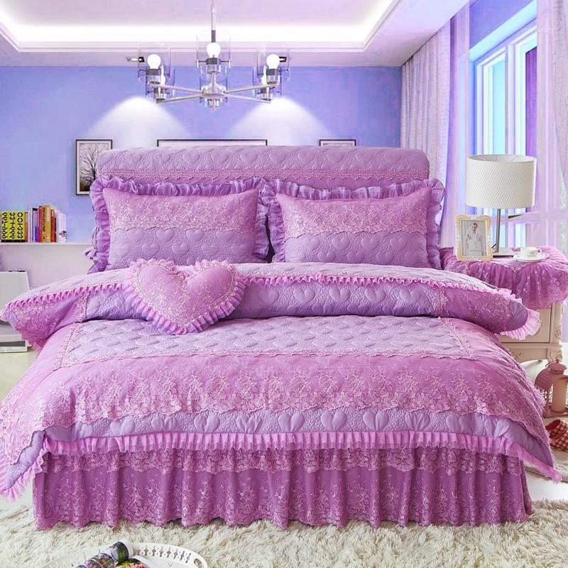 

4Pcs Quilting lace Princess style luxury bedding sets queen king size duvet cover set bed skirt set pillowcase bedclothes1