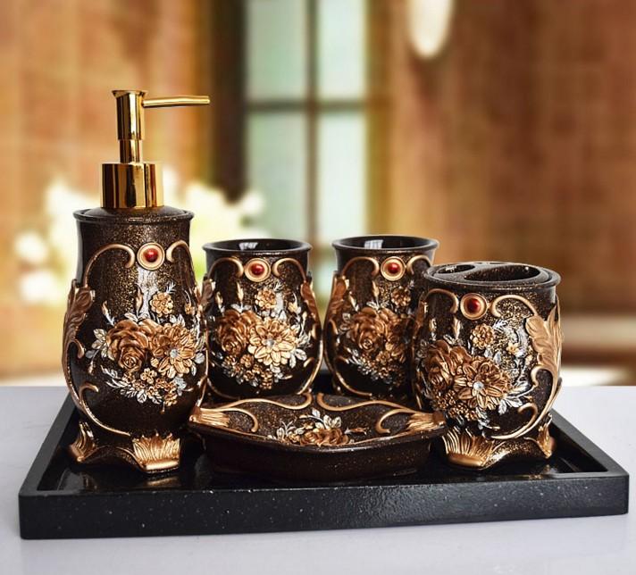 

5pcs Resin Bathroom Set Liquid Soap Dispenser Toothbrush Holder Home Accessories Decoration Wedding gifts