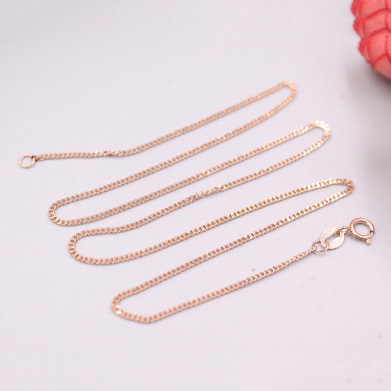 

Free Shipping Real 18K Rose Gold Necklace Women Luck Curb Tank Chain Necklace 15.7inch 1.1mmW 2.1-2.5g