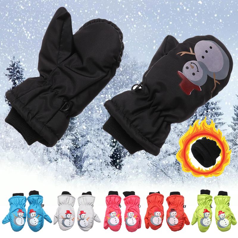 

Winter Thick Velvet Knitted Gloves Children Cute Cartoon Snowman Ski Mittens Windproof Sports Skiing Glove for 0-5 Years Old Kid