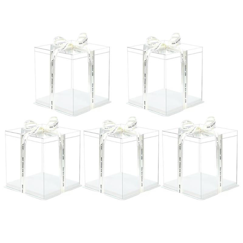 

5pcs Transparent Birthday Cake Box Cake Packaging Boxes Organizer Case For Home Dessert Shop (Single Layer,without