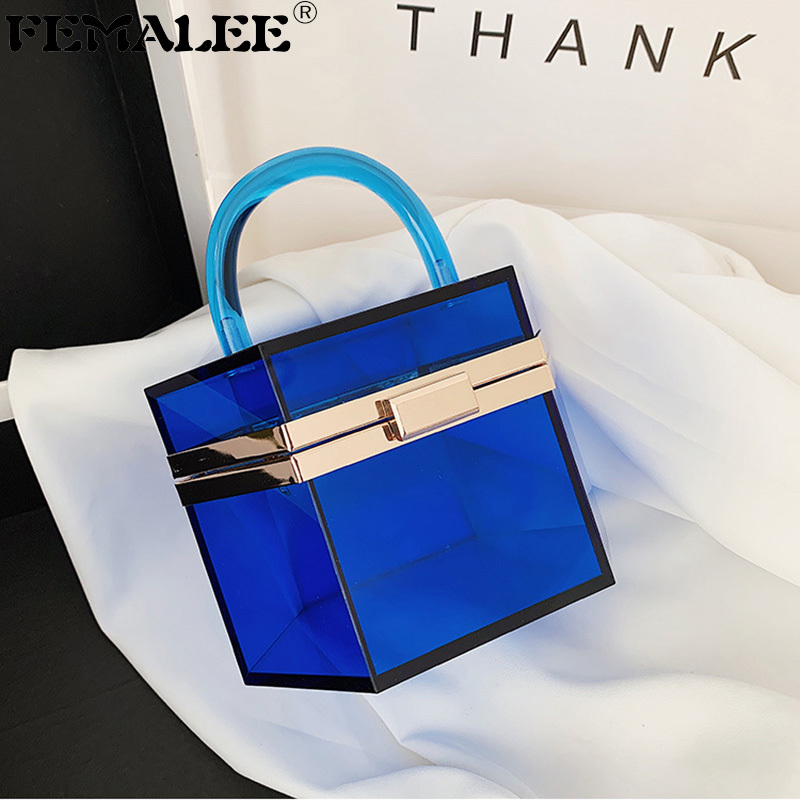 

Elegant Transparent Acrylic Box Handbag Women Luxury Solid Color Clear Handle Tote Bags Autumn Lady See-through Hexagon Flap Bag Q1208, Burgundy