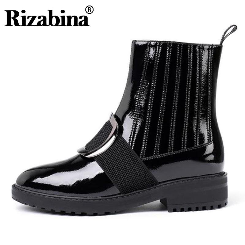 

RIZABINA Genuine Leather Women Ankle Boots Solid Color Zipper Round Toe Leisure Shoes Winter Daily Women Footwear Size 34-39, Black