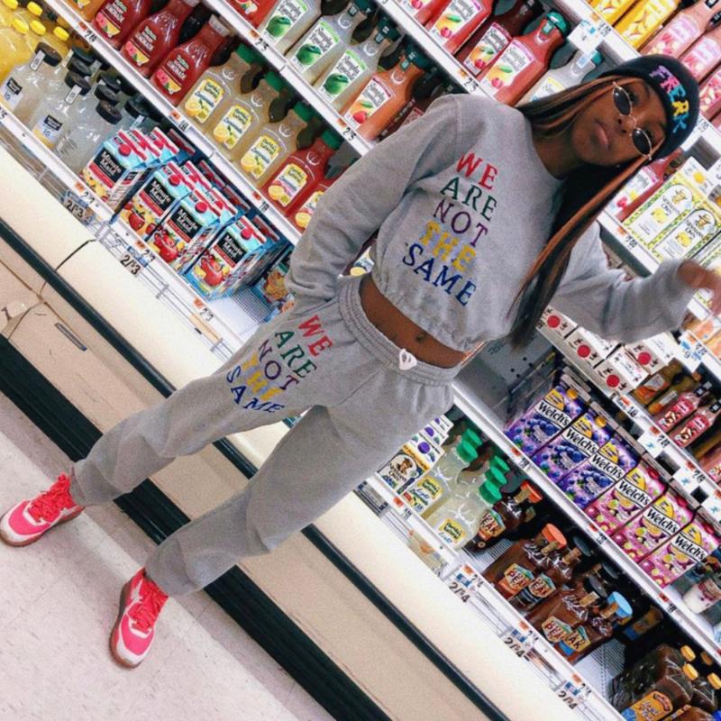 

Sport Pants Set 2020 Gym Fitness Sportswear Yoga Suit Women Pullover Gray Tracksuit Letter Print Clothes Running Suits Hoodies