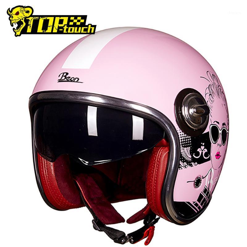

BEON Motorcycle Helmet Men Motocross Helmet Vintage Casco Moto 3/4 Open Face Motorbike Moto With Double Lens1, B-108a-lmilky white