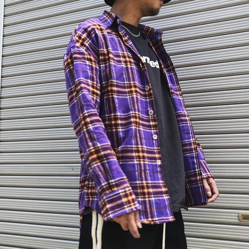 

Purple/green/blue Plaid Shirt Men Women Streetwear Fashionable Loose Tartan Long Sleeve Shirts Men Hip Hop Top Clothing