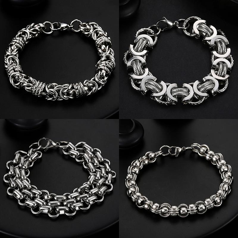 

Men Women 316L Stainless Steel Byzantine Thick Chain Bracelet Male Hip Hop Rock Punk Jewellery Gift