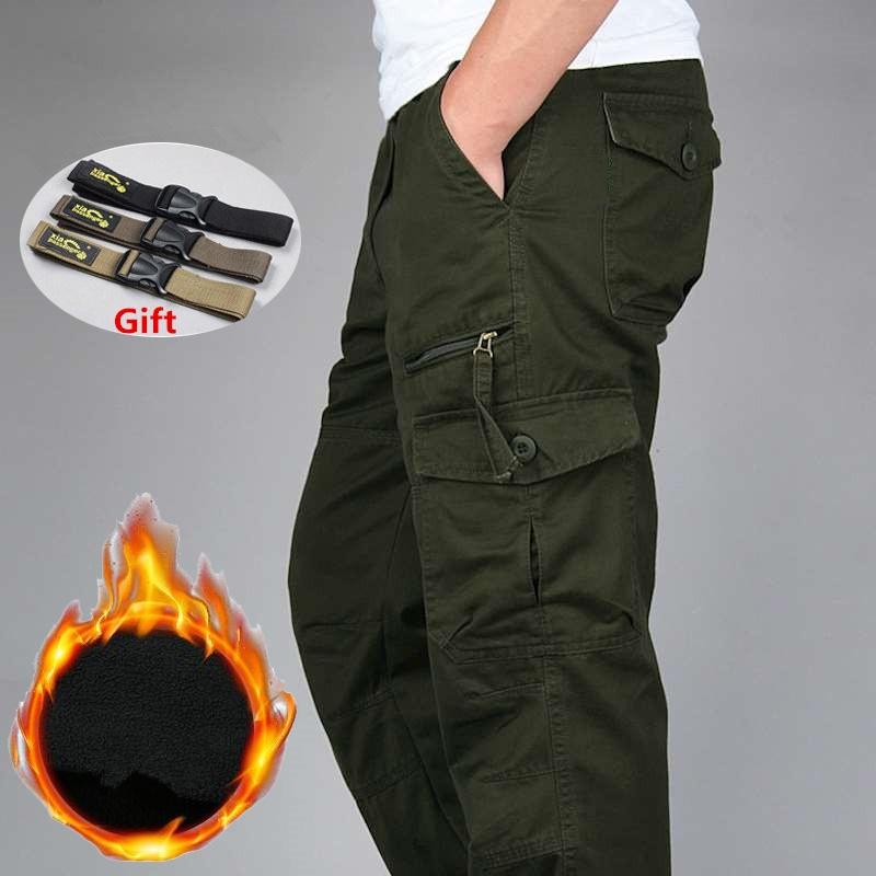 

Men's Cargo Pants Winter Thicken Fleece Cargo Pants Men Casual Cotton Tactical Baggy Warm Trousers Plus size 6XL, 9019 army green