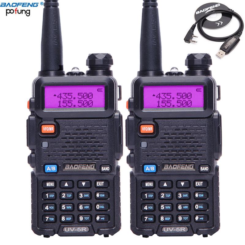 

2Pcs Baofeng UV-5R Walkie Talkie Dual Band UHF&VHF UV 5R 136-174&400-520MHz BF-UV5R Portable Radio+ A USB Programming Cable