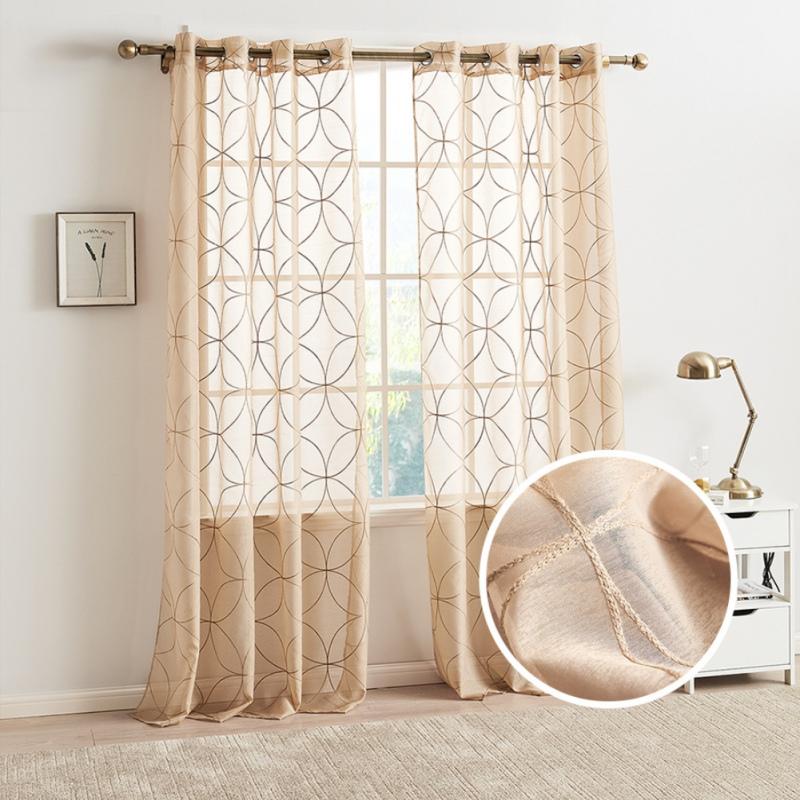 

Embroidered Tulle Curtains Modern And Simple Window Screens Bedroom-Home Decoration Pure Gauze Panels With Ring Tops