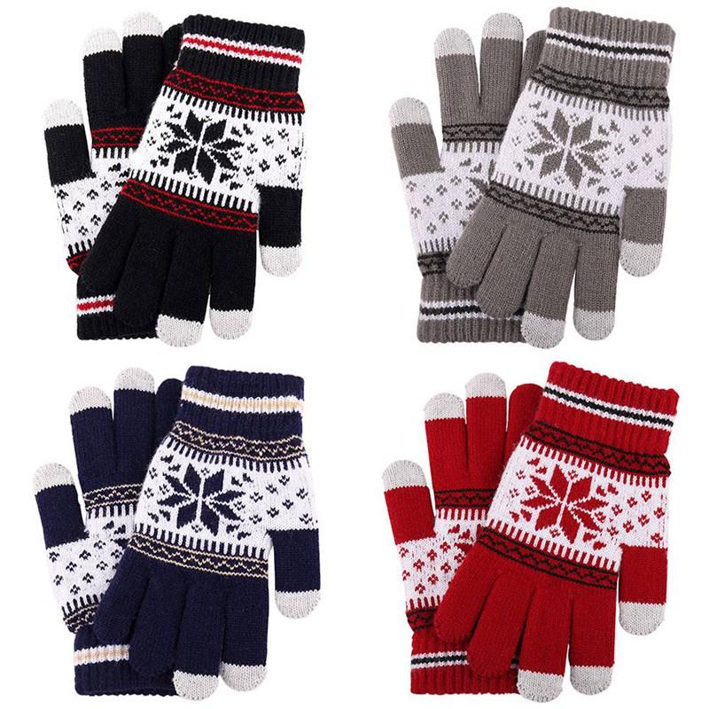 

Cute Christmas Warm Winter Gloves Snowflake Printed Knitted Touch Gloves Men Women Touch Screen Glove Party Supplies