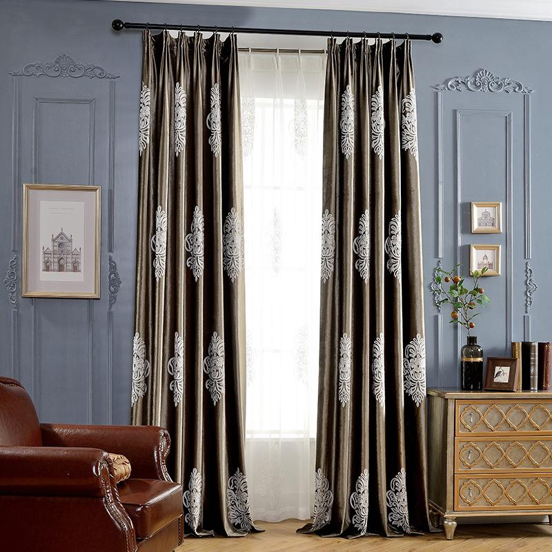

Slow Soul Lamp Quality Velvet Curtain Brown European And American Embroidered Curtains For Living Room Blackout Kitchen Bedroom, Tulle