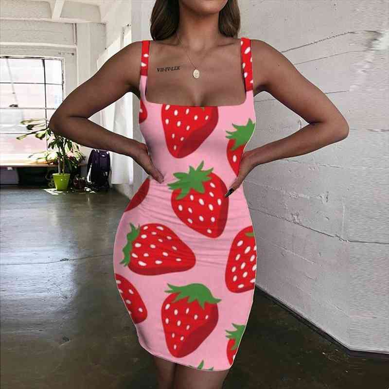 

Brand Strawberry Dress Women Harajuku 3d Print Red Vestido Sexy Womens Clothing Party Short Korean Style Femme, Black;gray