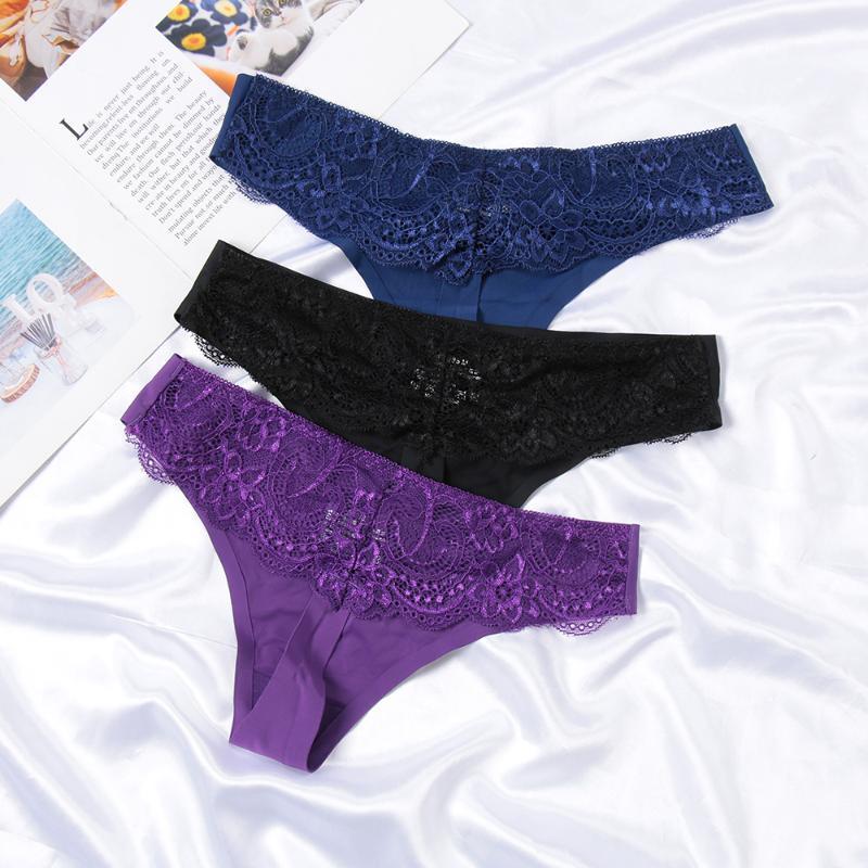 

1Pcs Women Sexy G-string Thongs Lace Floral Sheer Low Waist Underwear Soft Lingerie Ice Silk Briefs Seamless Panties Hot Sale1, Fuchsia
