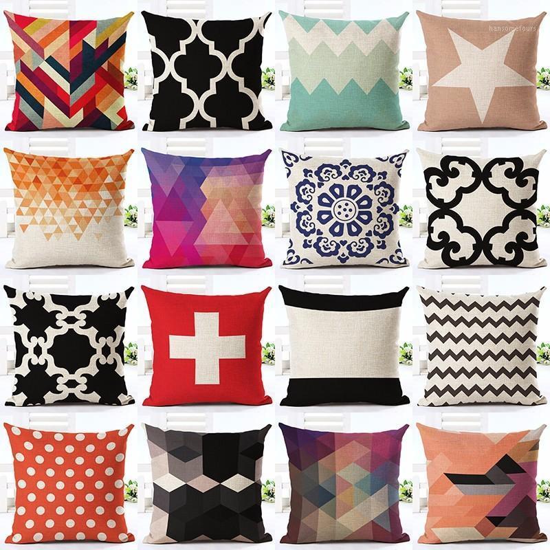 

Nordic Style Geometry Pattern Printed Throw Pillow case Linen Cotton Cushion Cover Creative decoration for Sofa Car covers1, A7