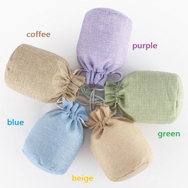 

100pcs Latest Round Bottom Candy Colors Double Lines Drawstring Sackcloth Linen Bags Pouches Christmas Packaging Gift Bag