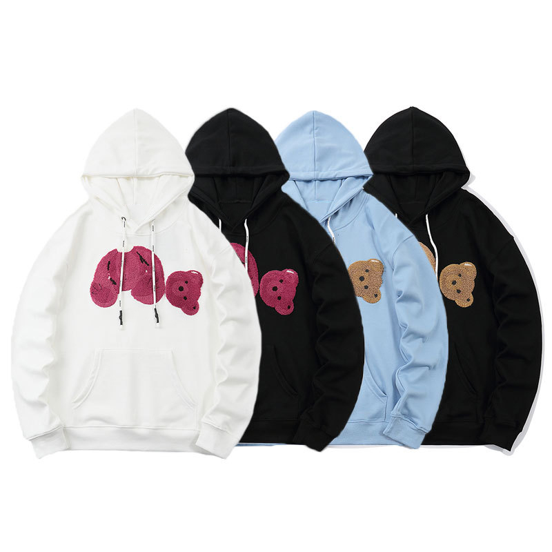 

2021 New 4 Color sale fashion hoodie Broken Bear sweatshirt Teddy Bear Trendy Terry Explosion Sweater style Men and Women Size S-2XL, Black
