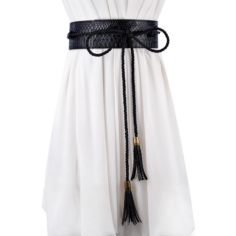 

yellow/black Ladies tassel Slim Leather girdle cummerbund female wide belt decorative forT-shirt wedding dress