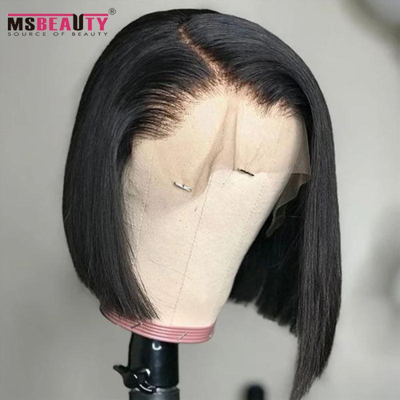 

13X4 Short Bob Lace Front Wigs Human Hair Brazilian Remy Straight Hair Wig Natural Black Pre Plucked For Black Women 150 Density, As pic