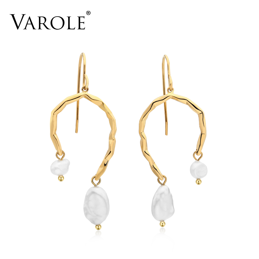 

VAROLE news Natural Shell Pearl Dangle Earrings Gold Color Earings Contracted Drop Earrings For Women Jewelry Brincos