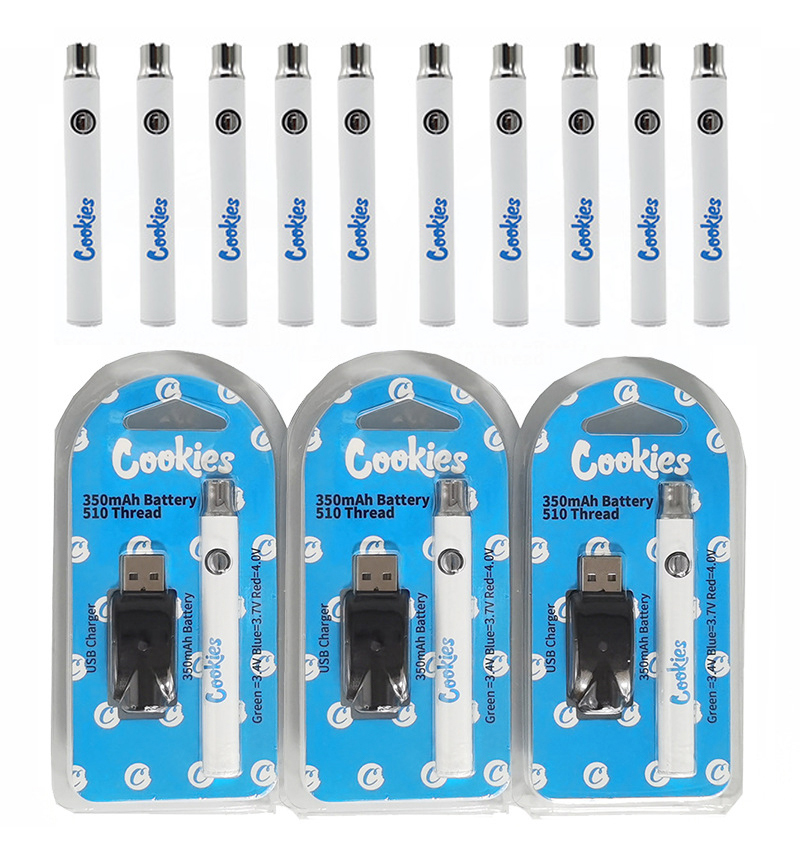 

Cookies Vape Battery 350mah Adjustable Variable Voltage Preheat Batteries for 510 Vaporizer pens Vape Cartrdiges Packaging