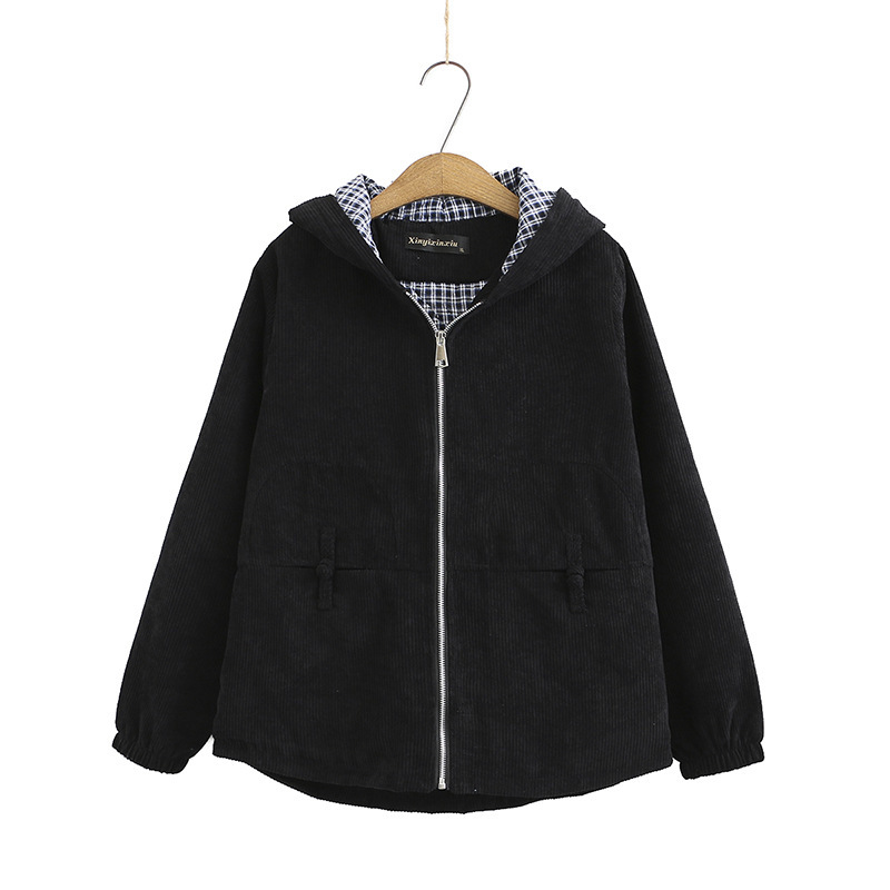 

with Velvet Coat Female Hood Big Casual Size Outerwear Solid Women's Clothes Joqi, Black