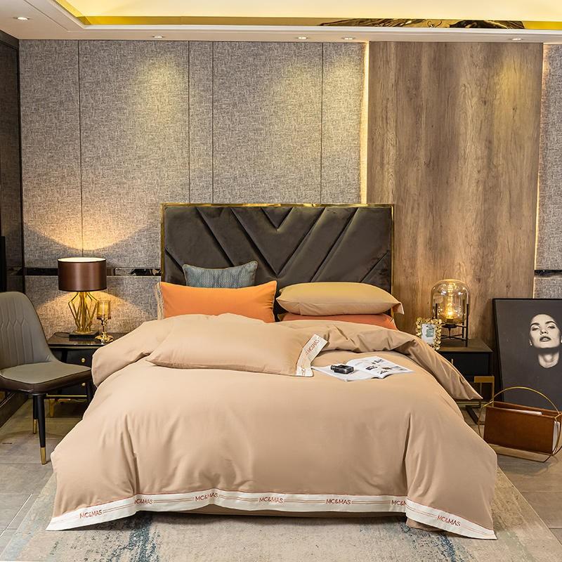 

600TC Brushed Cotton Duvet Cover Bed Sheet Set 100% Long Staple Cotton Queen King 4Pcs Bedding Soft Brushed Warm Bedding Set, Color 7