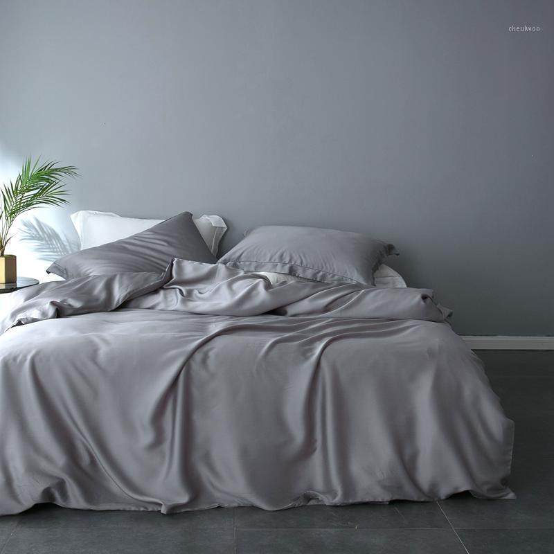 

White Gray Silk Bed sheet Queen king size Bedding Set Luxury Bed cover Fitted sheet Set Duvet Cover Pillowcase parure de lit1, Bedding set 5
