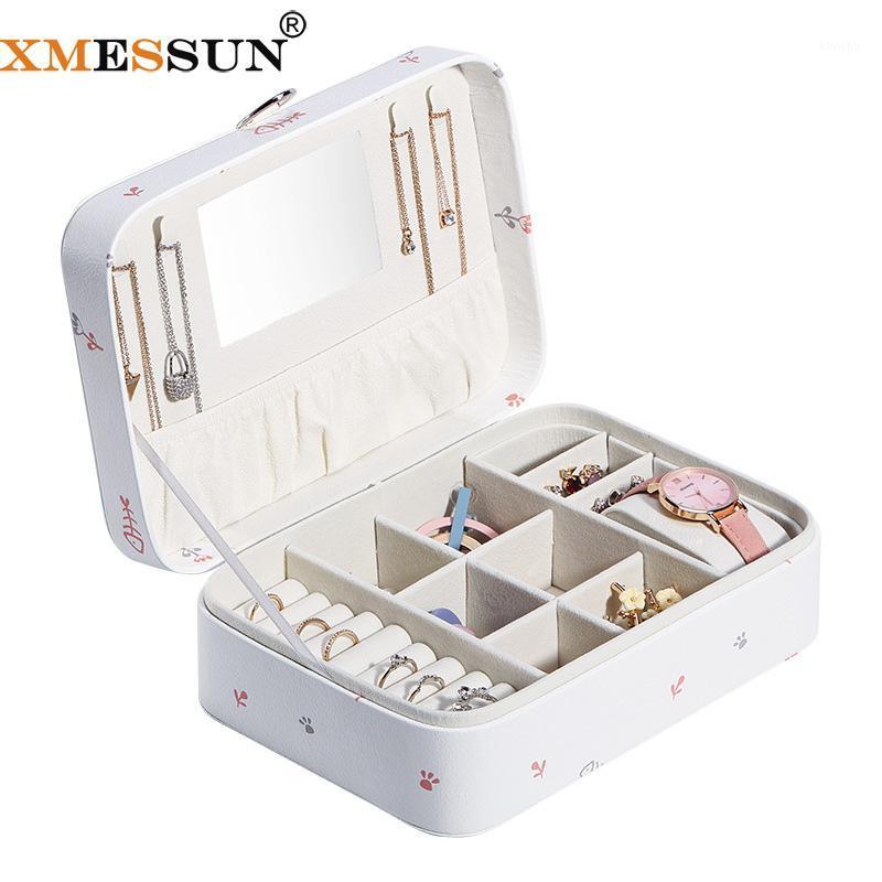 

XMESSUN Cartoon Print Lipstick Storage Box Cosmetic Cases Jewelry Box Fashion Storage Leather Cases New Style Protable INS1, White