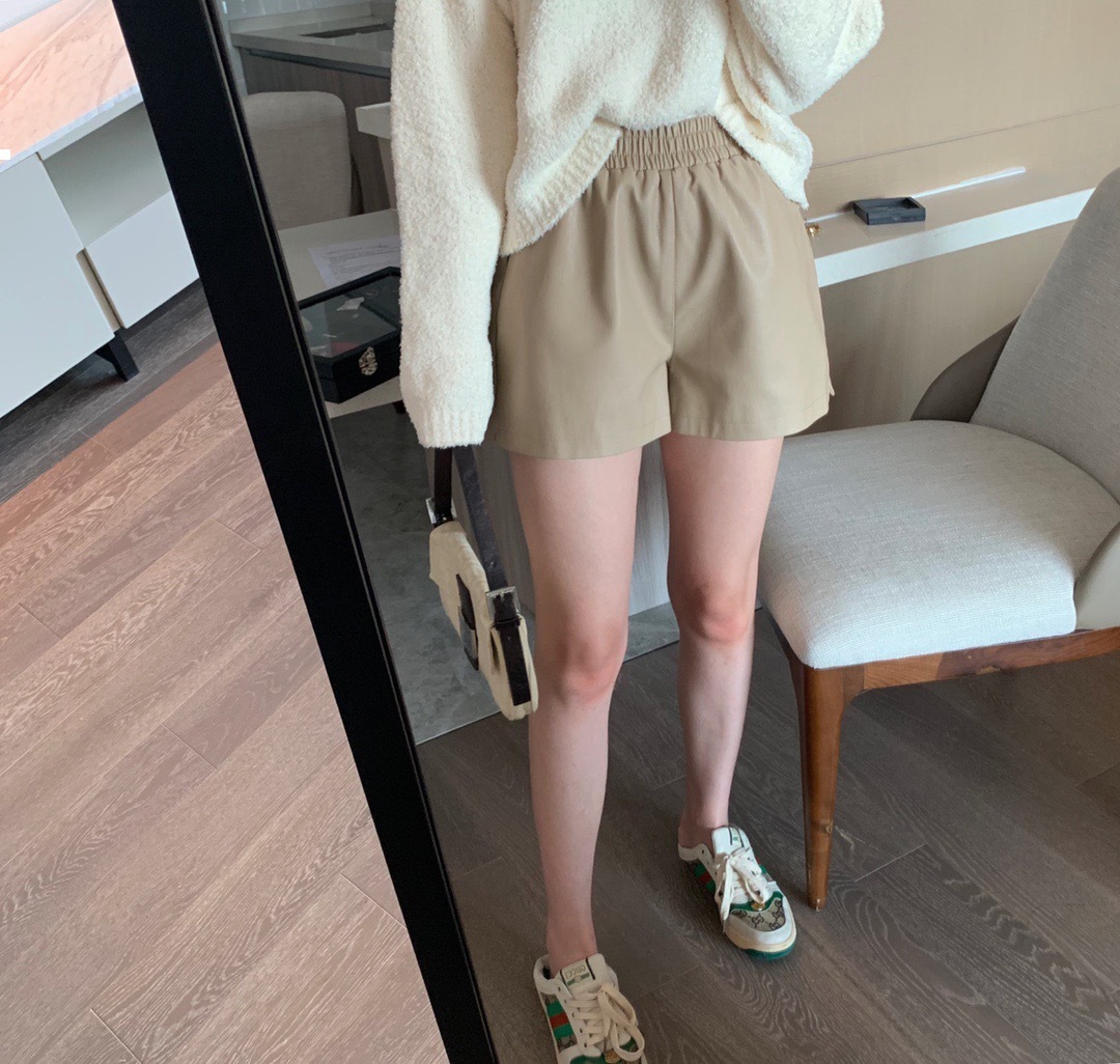 

Autumn 2021 New New Plutonium Shorts Women Elastic Waistband Fashion Broad Leg-to-line Women' Leather Pants F6078 Itld OX3J, Black