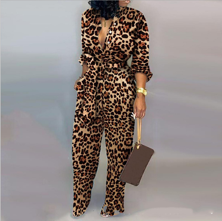

Designer Jumpsuit For Women Loose Print Solid Color Sexy Long Sleeve Belt Street Women's Clothing Jumpsuits Amp Rompers, Black;white