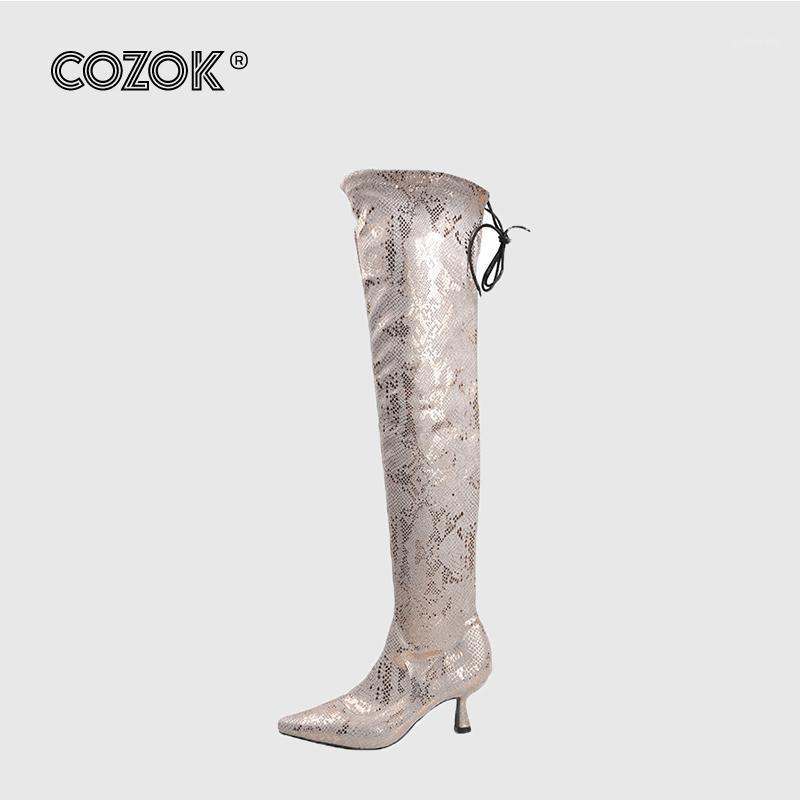 

Boots For Women Over The Knee Boots Women's Big Size Snake Print Leather Ladies Fashion Pointed Toe Thin Heel Female Shoes1, Black snake pattern