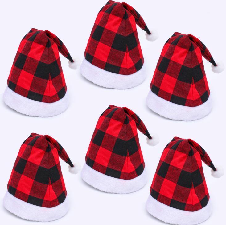 

Pom Santa Hat Christmas Plaid Plush Hat Christmas Party Dress Up Decoration Santa Cap Gift Adult SN34551