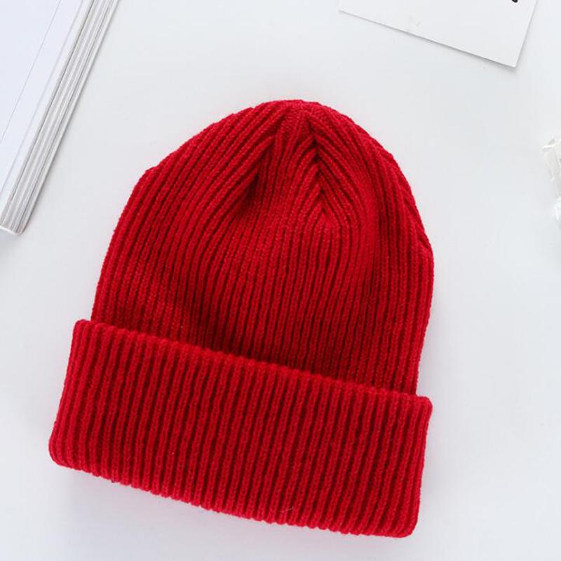 

Winter Warm Beanies Hats for Women Candy Color Soft Elastic Knitted Ski Hat Skullies Cap Bonnet Kpop Style Casual Streetwear, Red