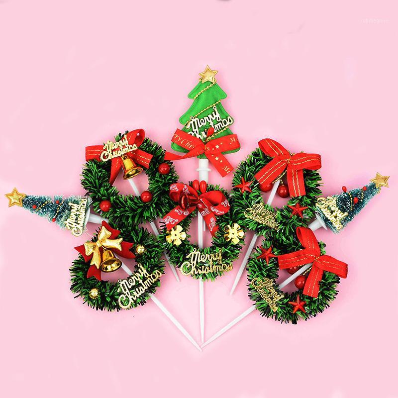 

5pcs Christmas Cake Topper Mini Xmas Tree Wreath Shape Cupcake Topper for Merry Christmas Kids Favor Baking Dessert Decoration 71