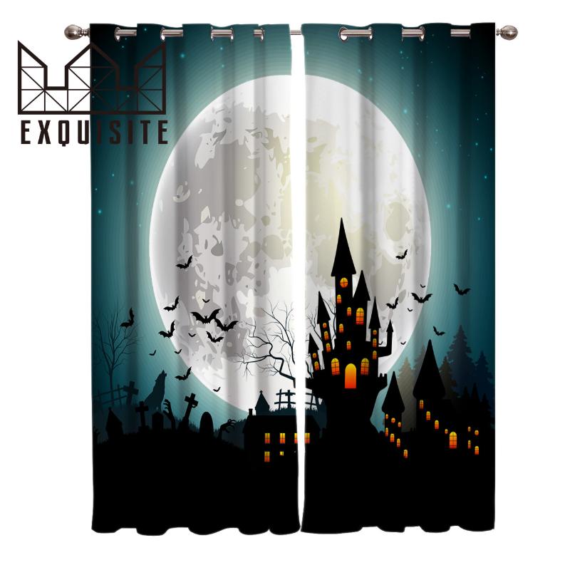 

Exquisite House Curtains Halloween Super Moon Polyester Window Curtains For Living Room Bathroom Kitchen Bedroom Drapes, Stw00318