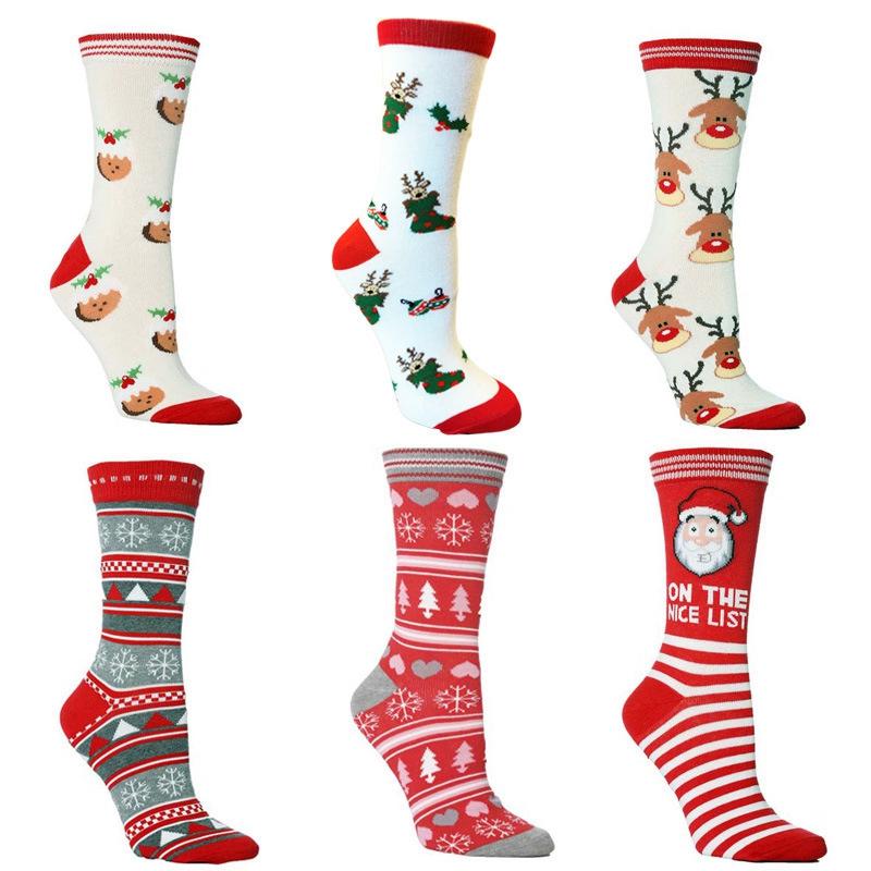 

6 Pairs Fashion Plush Women's Christmas Socks Cute Casual Cartoon Print Sleeping Socks Warm
