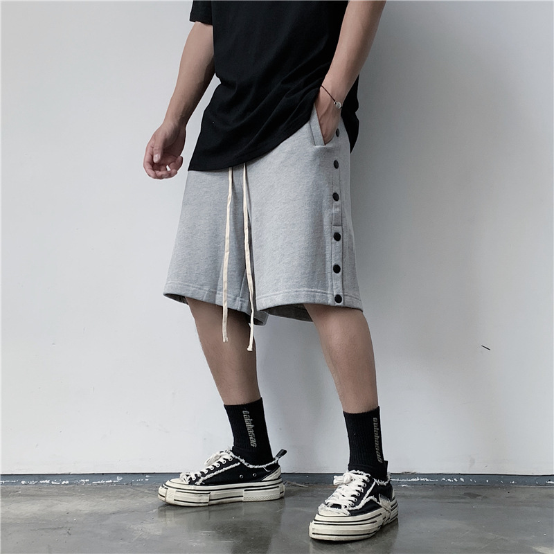 

2021 Alta Rua Skate Hip Hop Algodo Dos Homens Lados Nico Breasted Calas Curtas Cintura Elstica Shorts Casuais Bermuda Masculina 4y2y, Black