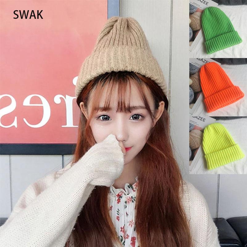 

New Candy Colors Winter Hat Women Knitted Hat Warm Soft Trendy Wool Beanie Elegant All-match SWAK, Green