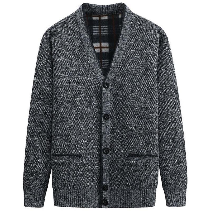 

Men's Sweaters Autumn Winter Warm Knitted Sweater Jackets V-neck Cardigan Coats Male Clothing Casual Knitwear With Buckle, Light gray