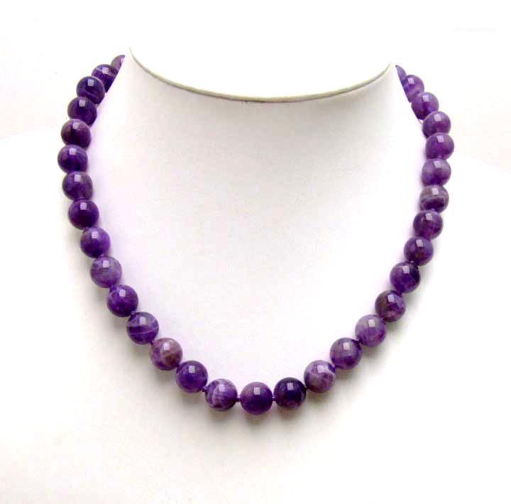 

Qingmos Natural Purple Amethysts Necklace for Women with 9-10mm Round Genuine GemStone Necklace 17" Chokers Jewelry Colar n55391
